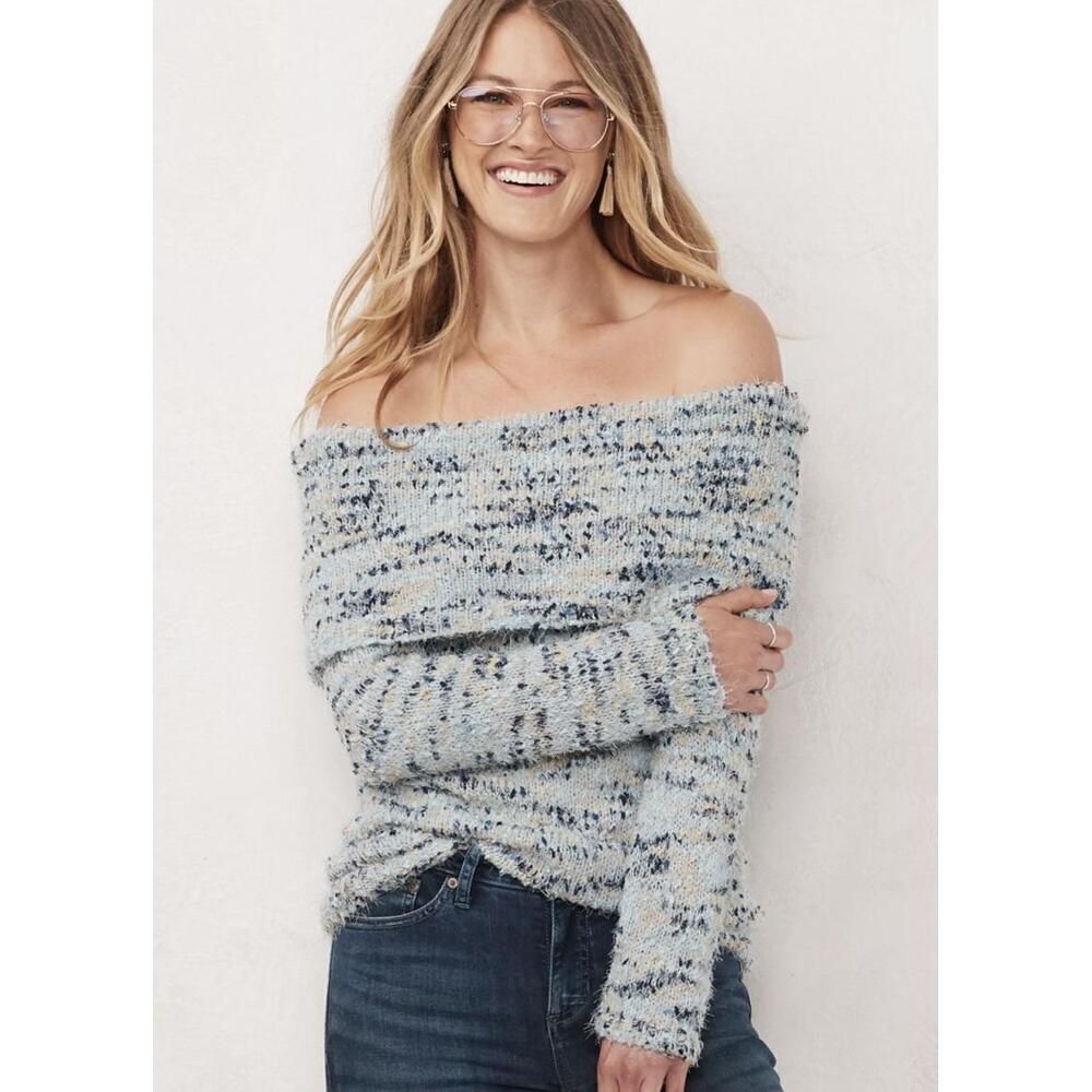 LC Lauren Conrad XS Off-Shoulder Sweater NWT Light Blue Multi Textured Knit Cozy
